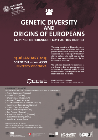 Genetic Diversity and the Origins of Europeans - 15-16 January 2013 | Université de Genève, Sciences II, Genève